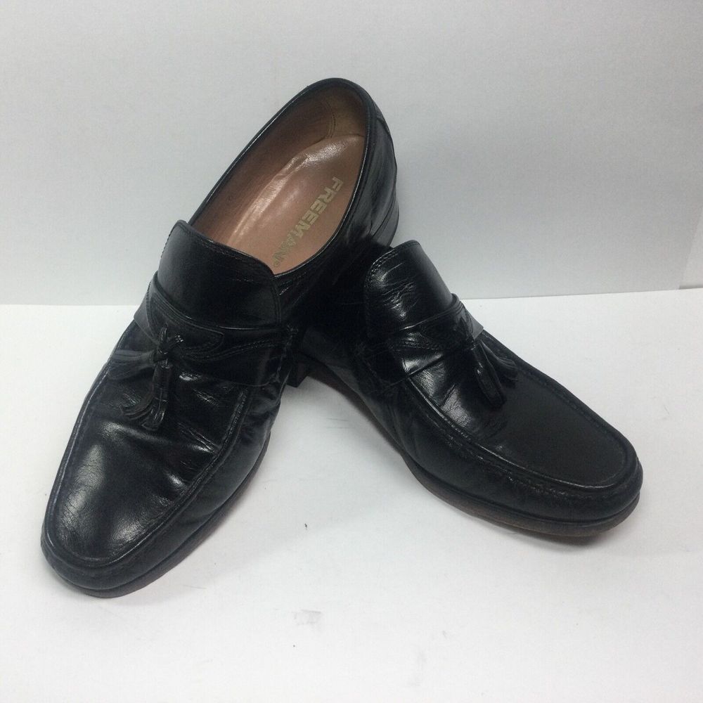 Freeman Black leather Tassel Loafers SlipOn Mens dress‎ shoes size 10 M